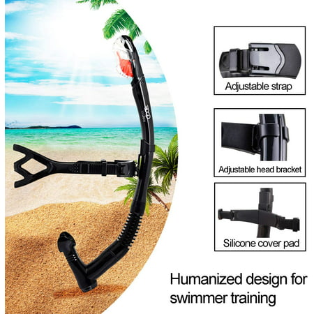 EXP VISION Dry Snorkel Adult Dive Snorkel Free Breath Diving Snorkel Tube Food-Grade Silicone Mouthpiece Snorkeling Gear with Splash Guard Top Valve and Headstrap Clip for Snorkeling Swimming 